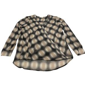 Anthropologie Pleione Sheer Long Sleeve Hi-Low Hem Geometric Blouse Top Sz Small